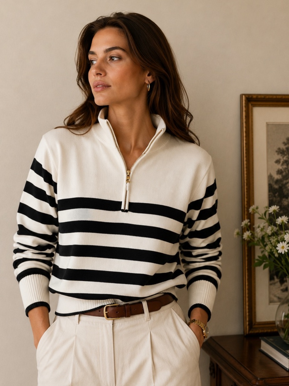 J.Crew 100% Cotton Striped Half Zip Sweater Nautical Pullover Small Coastal Chic